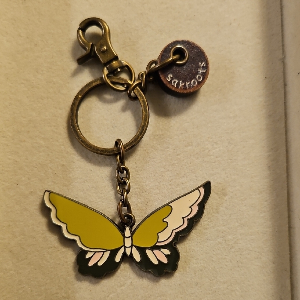 Sakroots Butterfly Keychain / Purse charm Green, Pink and Cream